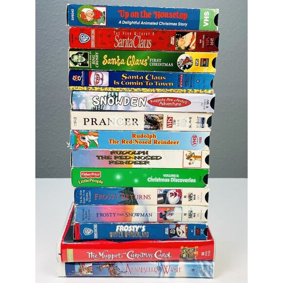 Lot 14 Christmas Classics Cartoon & Live Action VHS Movies Muppet Rudolph Frosty - Picture 1 of 7